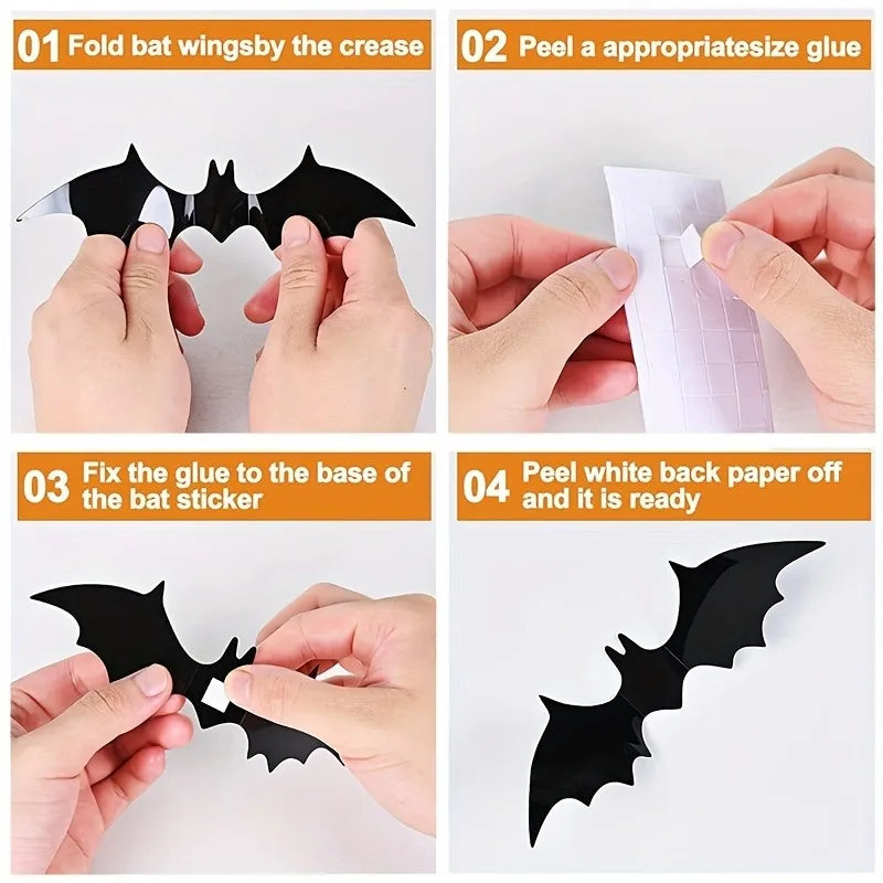 3D Black Bat Wall Stickers – 12/24/36 Pcs Halloween Decoration Set for Home, Windows & Party Décor