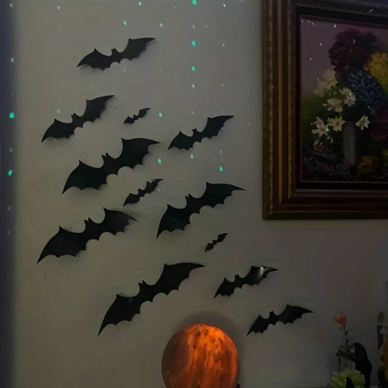 3D Black Bat Wall Stickers – 12/24/36 Pcs Halloween Decoration Set for Home, Windows & Party Décor