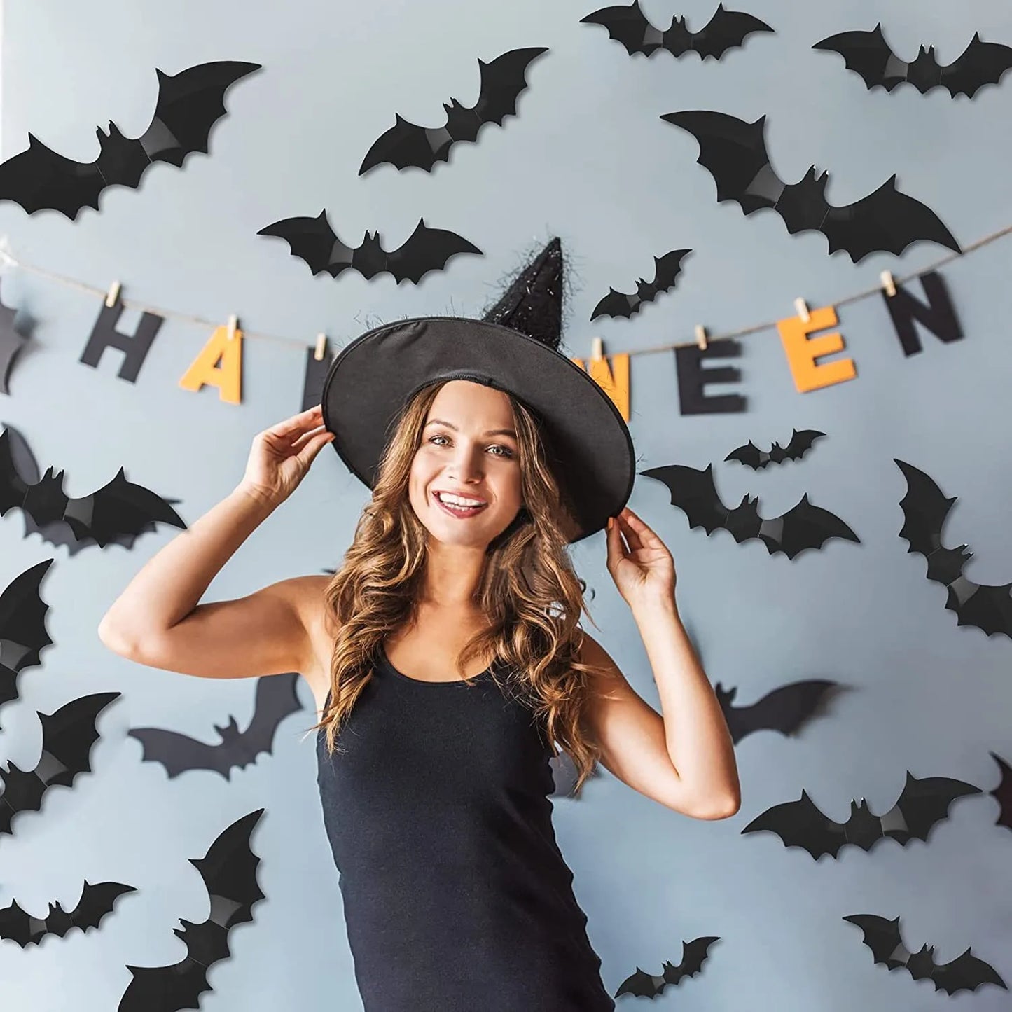 3D Black Bat Wall Stickers – 12/24/36 Pcs Halloween Decoration Set for Home, Windows & Party Décor