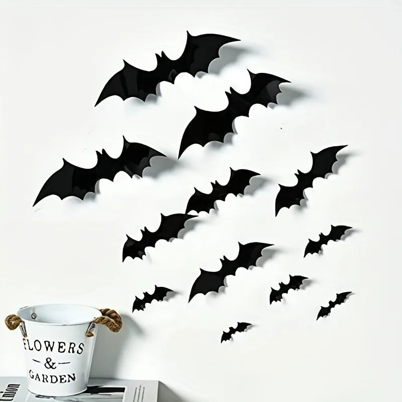 3D Black Bat Wall Stickers – 12/24/36 Pcs Halloween Decoration Set for Home, Windows & Party Décor