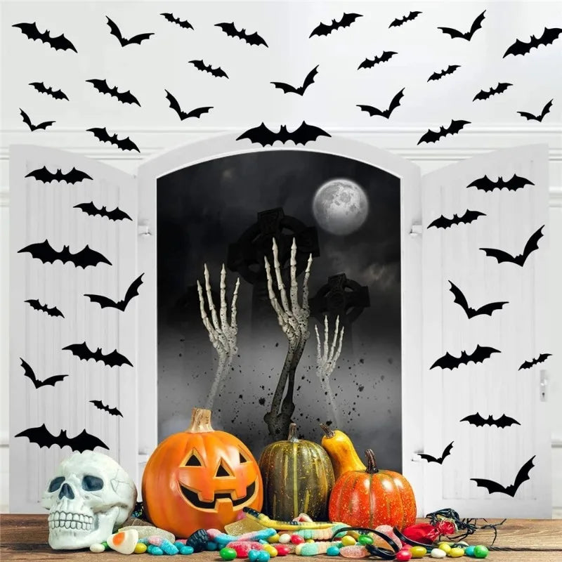 3D Black Bat Wall Stickers – 12/24/36 Pcs Halloween Decoration Set for Home, Windows & Party Décor