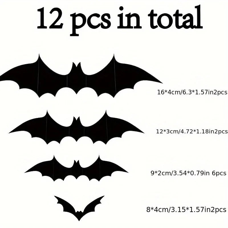 3D Black Bat Wall Stickers – 12/24/36 Pcs Halloween Decoration Set for Home, Windows & Party Décor