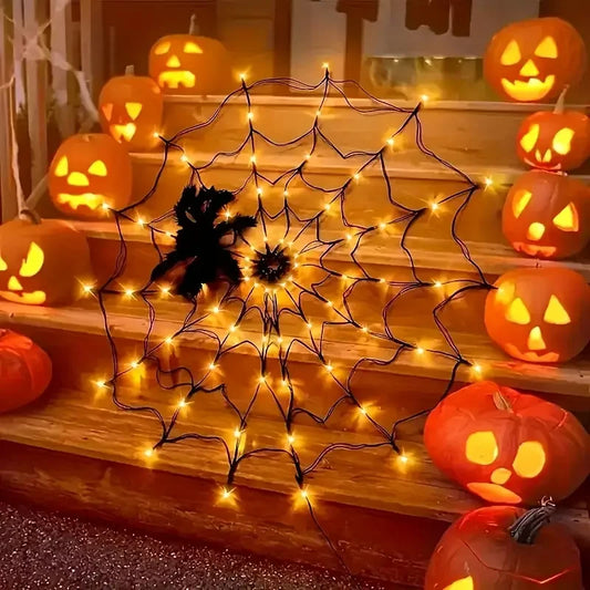 Haunted Halloween LED String Lights – Colorful Ghost & Web Décor