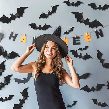 3D Black Bat Wall Stickers – 12/24/36 Pcs Halloween Decoration Set for Home, Windows & Party Décor