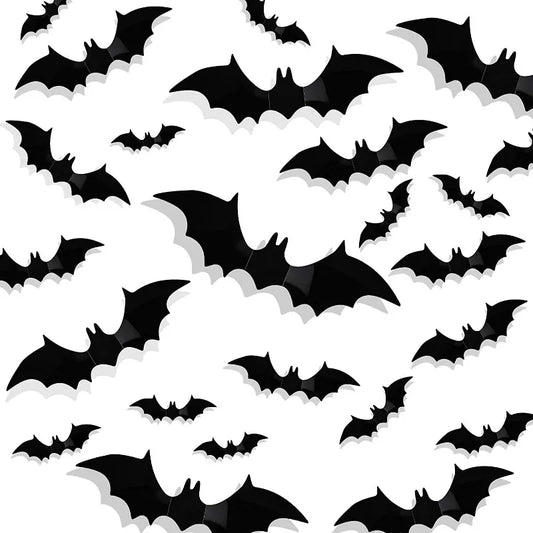 3D Black Bat Wall Stickers – 12/24/36 Pcs Halloween Decoration Set for Home, Windows & Party Décor