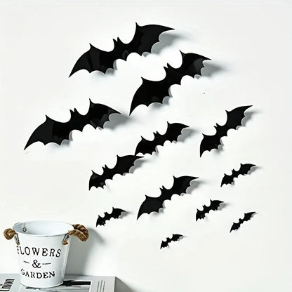 3D Black Bat Wall Stickers – 12/24/36 Pcs Halloween Decoration Set for Home, Windows & Party Décor