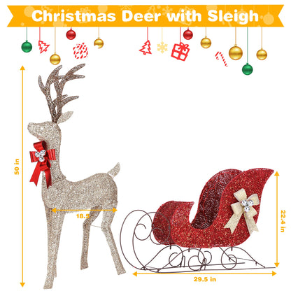 2-Piece Lighted Christmas Reindeer & Sleigh Set – Pre-Lit Indoor Outdoor Holiday Decoration for Front Yard, Lawn, Porch & Home Décor