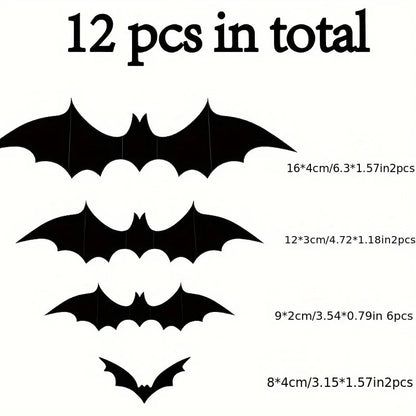 3D Black Bat Wall Stickers – 12/24/36 Pcs Halloween Decoration Set for Home, Windows & Party Décor